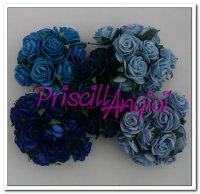 BLUE tone rose paper open rose 20 mm - assorted