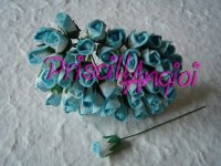 Turquoise /White mulberry paper closed rosebuds - 6 mm - 5 pces