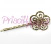 Base gancho horquilla color bronce con filigrana flor 65x26 mm