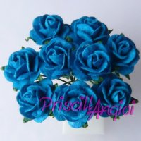 Turquoise rose mulberry paper open rose 10 mm - 10 pces