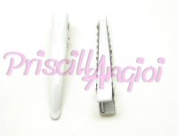 White Tone Prong Barrette Hair Clips 40x6 mm