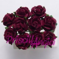 DEEP RED rose mulberry paper open rose 10 mm - 10 pces