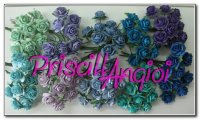 GREEN BLUE LILAC tone open roses 1.5 cm ( 10 pces.) assorted