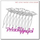 Filigree Stamping Hair Clips Comb Shape Silver Tone 57x46 mm