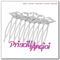 Filigree Stamping Hair Clips Comb Shape Silver Tone 57x46 mm