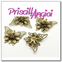 Antique Bronze Filigree Flower with buterfly 45x35 mm