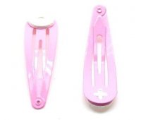 Snap pin clip, pink hair slide large with base 49x14 mm