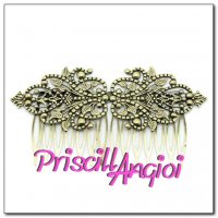 Filigree Hair Clips Comb Shape Flower Antique Bronze 98x52 mm