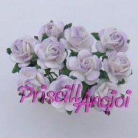 WHITE - LILAC rose mulberry paper open rose 10 mm - 10 pces