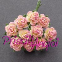 CHAMPAGNE/PINK rose mulberry paper open rose 15 mm - 10 pces