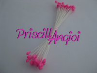 50 PINK FLUORESCENT colour long stem stamens ( 25 double )