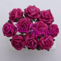 FUCHSIA rose mulberry paper open rose 10 mm - 10 pces