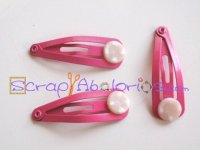 Frog hairpin, Pink metal hair slide small with base 30 x10 mm