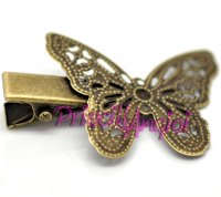 Vintage style filigree butterfly prong hair clips, 4x2.7 mm