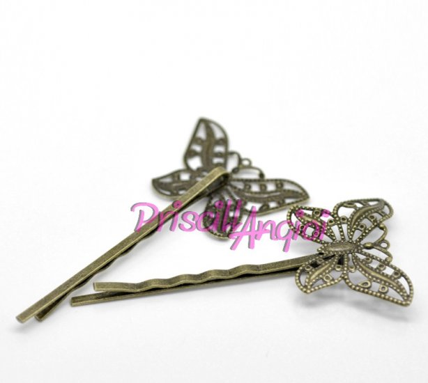 Base gancho horquilla bronce con filigrana mariposa 6.5x3.1mm - Haga un click en la imagen para cerrar