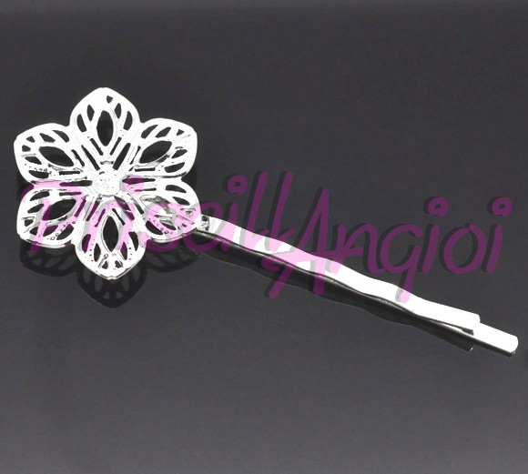 Base gancho horquilla color plata con filigrana flor 65 x 26 mm - Haga un click en la imagen para cerrar