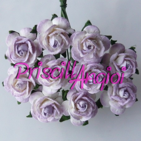 10 rosas abiertas 1.5 cm color lila y blanco - Haga un click en la imagen para cerrar