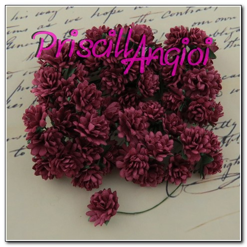 5 margarita Aster Pompon PREMIUM 1.5 cm ROJO BURDEOS ( 5 uni.) - Haga un click en la imagen para cerrar