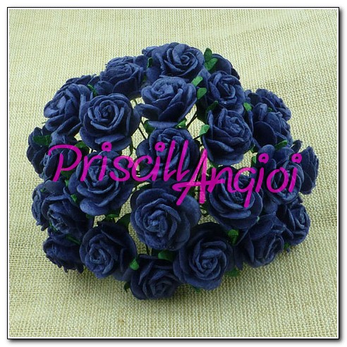 10 rosas abiertas 1.5 cm color azul marino - Haga un click en la imagen para cerrar