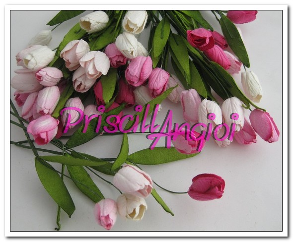Tulipanes tonos rosas con 2 hojas de 10 mm ( 5 uds ) - Haga un click en la imagen para cerrar