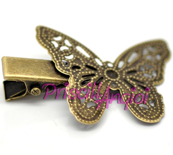 Pinza 32 mm bronce estilo vintage filigrana mariposa 4x2.7 mm - Haga un click en la imagen para cerrar